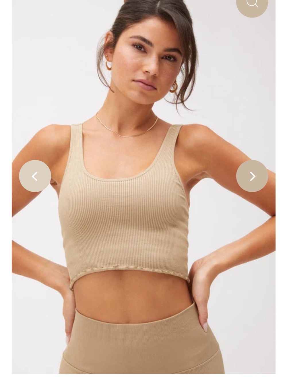 Spiritual Gangster Amor Cropped Tank in beige/tan with Gold Thread, XS/S